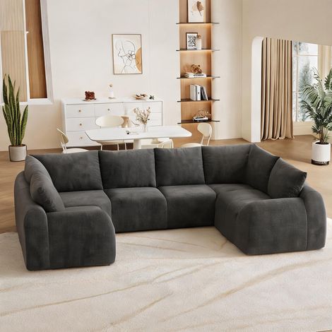 Canapé d'angle en tissu gris foncé 344 cm pour salon (1/5)