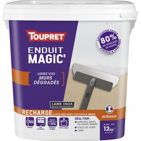 Toupret – Enduit de lissage Magic'murs dégradés 12kg – Pâte pour murs intérieurs à relief – 80% de ponçage en moins – Technologie allégée