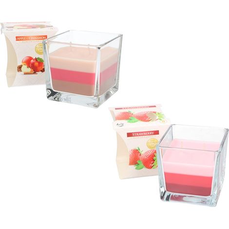 KOTARBAU Lot de 2 bougies parfumées à 2 mèches dans un verre - Trois couleurs - Idée cadeau - Aromathérapie - Bougies décoratives - Durée de combustion jusqu'à 32 heures (pomme de cannelle + fraise) (1/5)