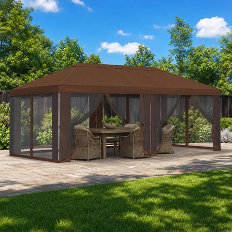 Teenpull – Pavillon Dach mit Seitenwänden 6 x 3 m Braun Polyester 190 (1/5)