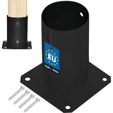 KOTARBAU® Support Poteau Bois - Acier Revêtu par Poudre - ⌀ 80 mm - Noir - Pied de Poteau - Fixation Robuste - Résistant à la Corrosion