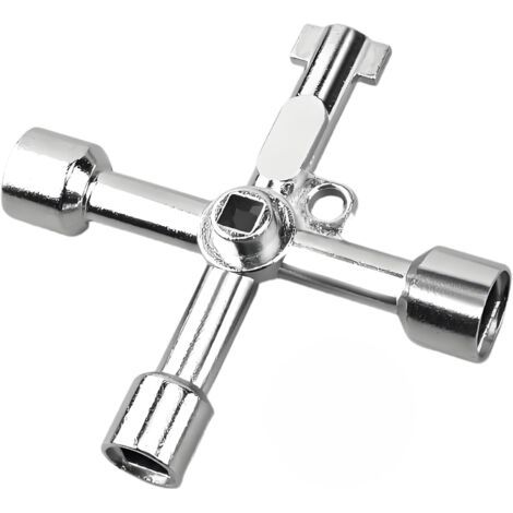 Clé multifonctionnelle quatre voies argentée, clé triangulaire en forme de croix, adaptée aux ascenseurs, armoires électriques et vannes. (1/5)