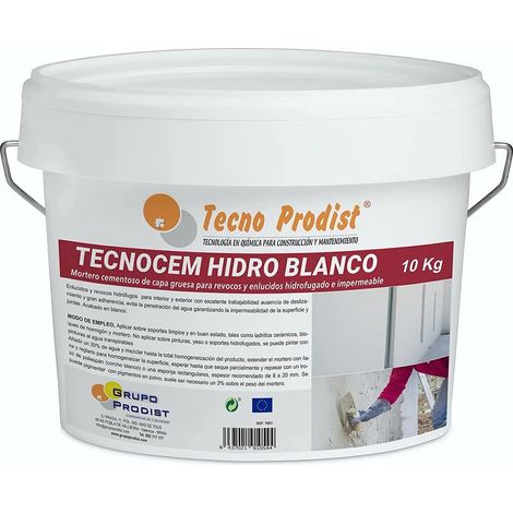 TECNO PRODIST Tecnocem Hidro Blanco - Mortero Hidrófugo, Transpirable E Impermeable de Capa Gruesa