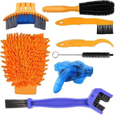 Kit de nettoyage 8 pièces pour Vélos VTT BMX avec Brosses et Nettoyeur de Chaîne inclus (1/5)