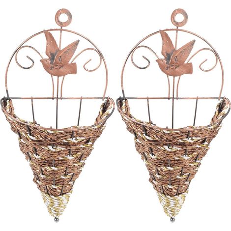 2 pièces panier mural tissé en rotin rétro léger Durable support de fleurs suspendu pratique pour la décoration murale intérieure pour les arrangements floraux succulents (1/5)