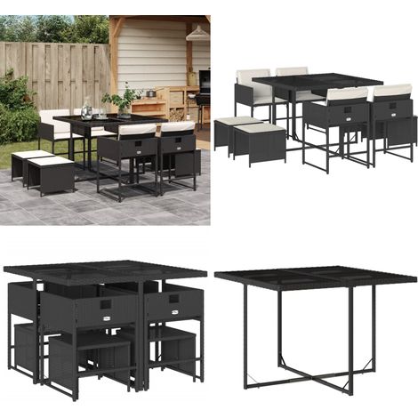 vidaXL 9-tlg. Garten-Essgruppe mit Kissen Schwarz Poly Rattan (1/5)