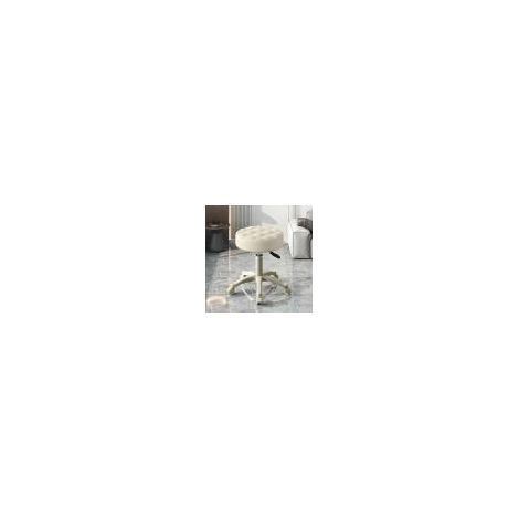 FIANAO – Tabouret à roulettes en similicuir pivotant 360° – hauteur réglable, coussin moelleux, sans dossier ni accoudoirs – Ø 30 cm, H 53 cm, beige (1/5)