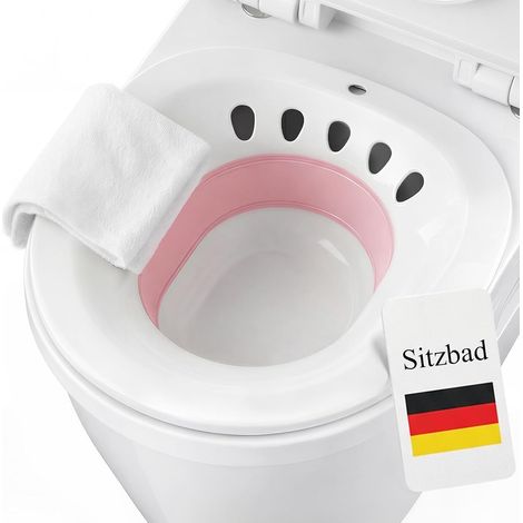 Bain de Siège pour les Hemorroide, Pliable Sitz Bain Bassin Pour les Femmes Enceintes, Bain de Siege Toilette Intime, Bains de Siège Rond à Suspendre (Rose) (1/5)