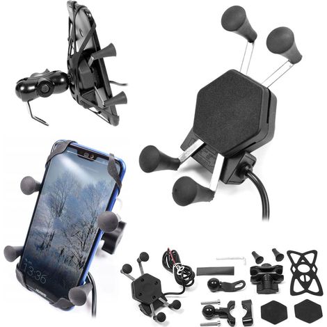 Supporto per moto Biketec con caricatore USB, montaggio su manubrio/specchietto, tipo di telaio "L", per telefoni