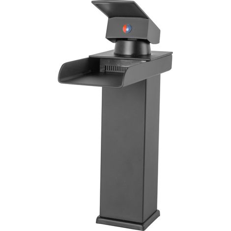 Grifo Lavabo Latón/Zinc, Negro, Agua Caliente-Fría, Latiguillos, Caño Bajo, Monomando [QLI-FA-4445 (1/5)