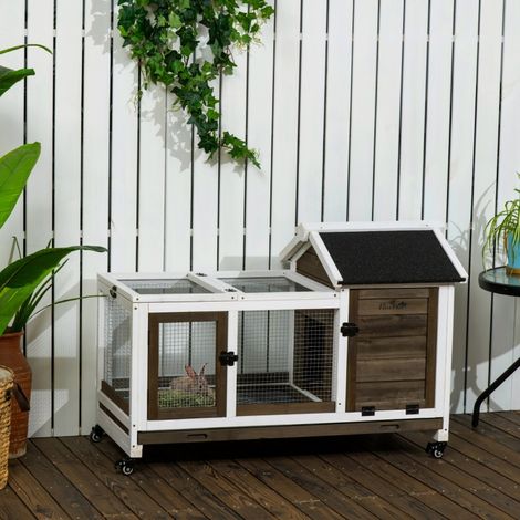 Petit clapier café sur roulettes 108x58x73,5cm pour lapins nains et cochons d'Inde, facile à déplacer dans la maison (1/5)