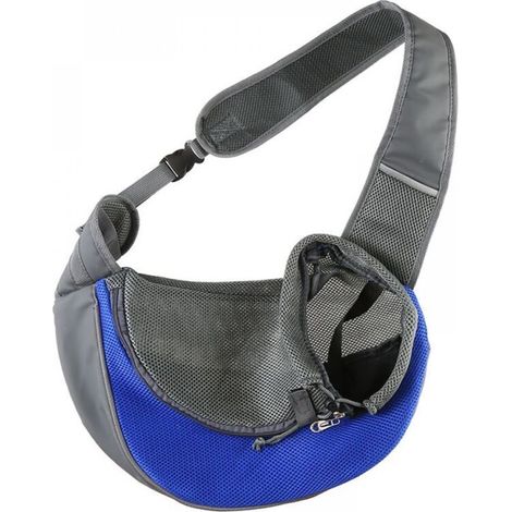 Borsa tote per cani e gatti – rete traspirante, tracolla regolabile, coulisse + tasca, taglia S, indaco