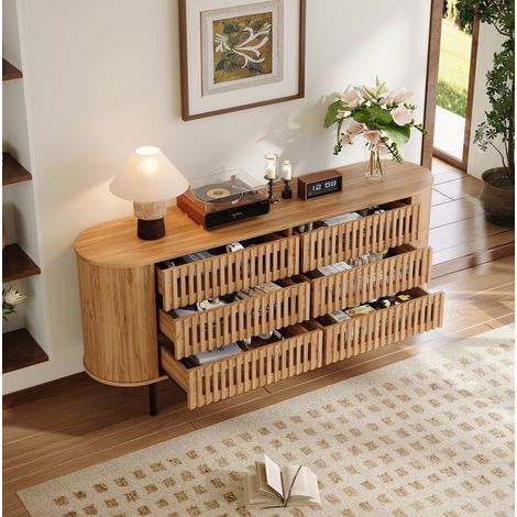 Credenza in MDF 160 x 40 x 70 cm con 6 cassetti e gambe in metallo (1/5)