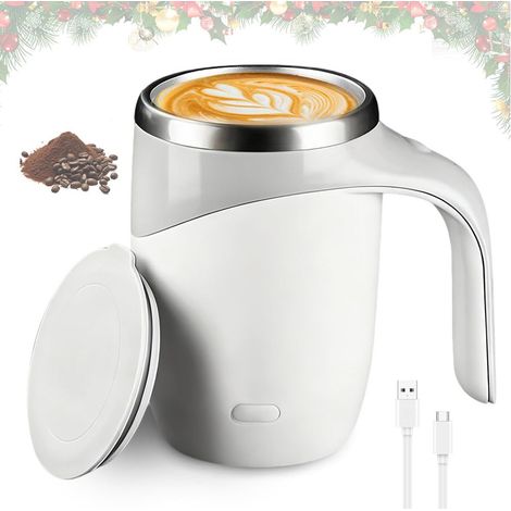 Taza de café automática con agitador magnético, nueva taza de café automática recargable 2026, taza de café con agitador automático para oficina, escuela (blanca)