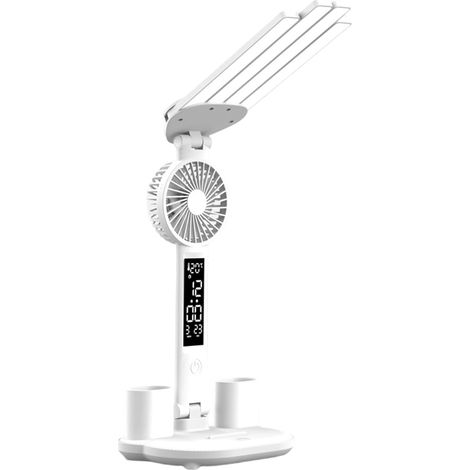 Lampe de table multifonction avec ventilateur et heure, veilleuse (1/5)