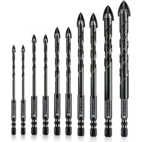 Glass Drill Bit, Tile Drill Bit, 10 Pieces Glass Drill Bits, Drill Bits for Glass Tiles, Ceramic Drill Bits, with Hexagonal Shank, for Drilling Holes in Glass and Ceramic Tiles (1/4)