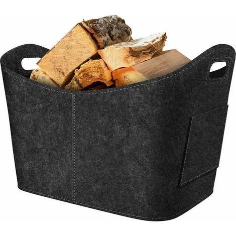 Panier à Bois de Cheminée, Panier à Bûches en Feutre,Panier à Bûches en Feutre Pliable,Sac Bois cheminée pour bois, journaux, bois de cheminée, 53x30x40cm, gris foncé (1/4)