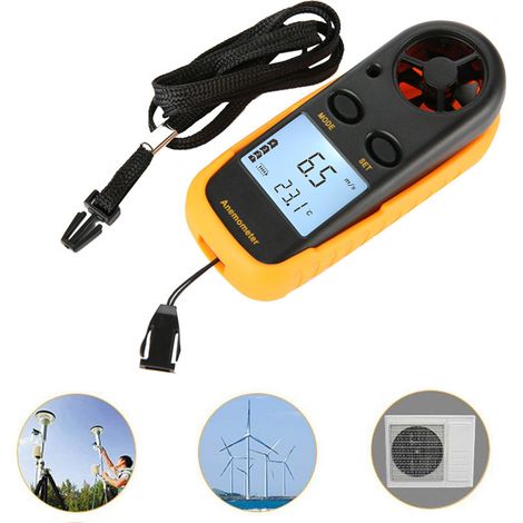 Anémomètre numérique portable avec écran LCD, thermomètre et mesureur de vitesse du vent et de température (3 V, GM816) (1/5)
