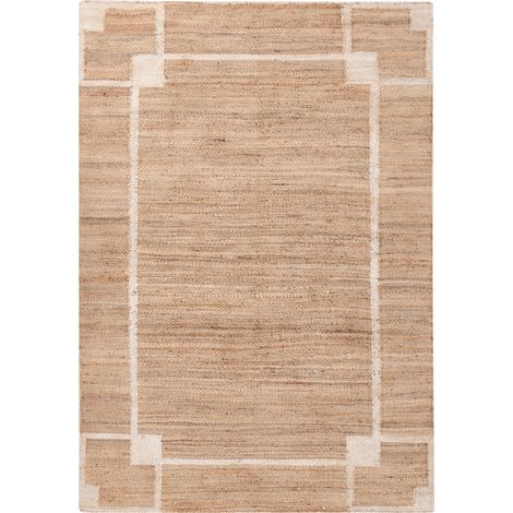 Alfombra rectangular de yute con diseño 160 x 230 cm estilo rústico tejida salón dormitorio beige claro Gondia