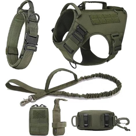 Dog Harness Full Set for Large Dogs, German Shepherd Malinois Dog Harness and Leash Set for All Breeds Green L (1/5)
