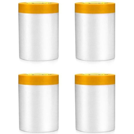 Lot de 4 Ruban de Masquage avec Bache de Protection Peinture, Masquage et Protection Premium, 55cm x 30m (1/4)