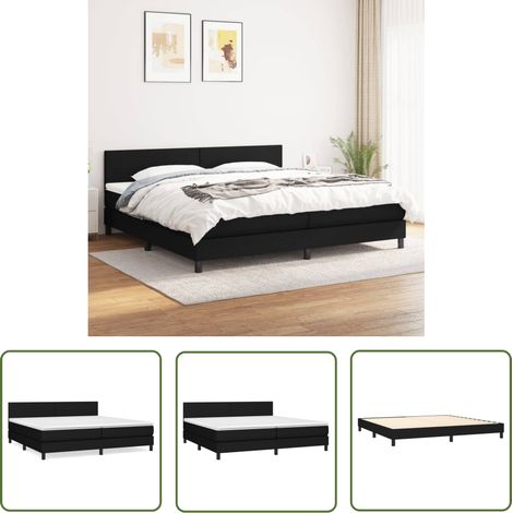 The Living Store Sommier à lattes de lit avec matelas Noir 200x200 cm Tissu - Lit Double - Lit Tapissier - Literie - Matelas À Ressorts Ensachés - Tête De Lit Ajustable (1/5)