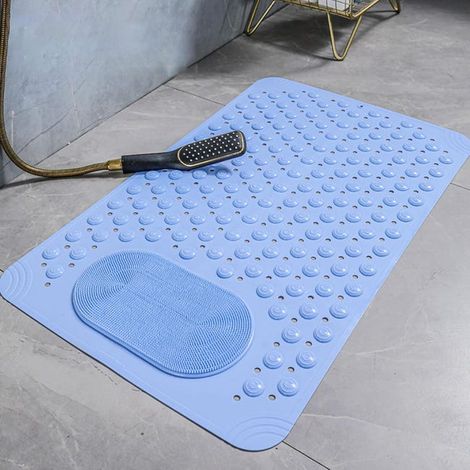 Lange Badezimmermatte mit rutschfestem Saugnapf, Himmelblau, 50 x 80 cm, rutschfeste PVC-Matte, Badezimmer-Bodenmatte