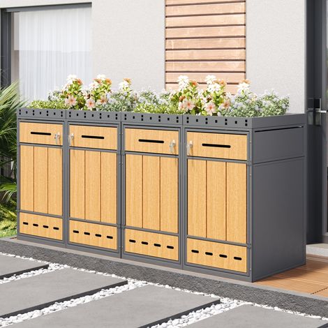 Mobile pattumiera da esterno 4 vani con fioriera OKMYHOME (1/5)