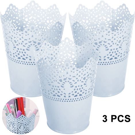 Organisateur de maquillage - Pot à pinceaux en fer galvanisé - Pour bureau salle de bain coiffeuse - 3 pièces (1/5)