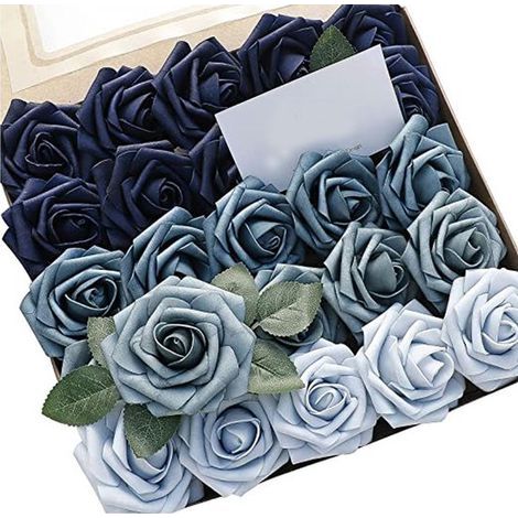 Künstliche Hochzeitsblumen – Künstliche Rosen – Dekorativer Brautstrauß – Für Hochzeiten oder Events – PE-Schaumstoffblumen – Für Dekorateure – Blauer Farbverlauf – 8 cm – 25 Stück (1/5)