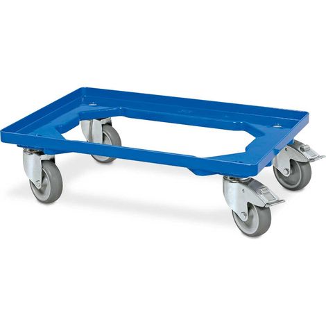BRB Transportroller für 600x400 mm Eurobehälter, blau, 250 kg Tragkraft, 4 Lenkrollen, 2 mit Feststellbremse