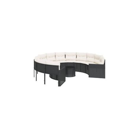 Canapé de jardin avec table coussins rond noir résine tressée (1/5)