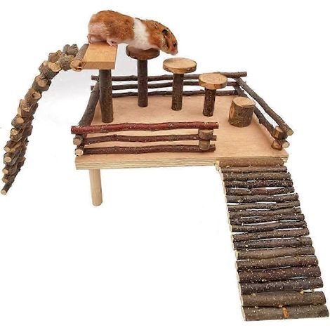 Échelle jouet pour petits animaux de compagnie, plateforme de divertissement pour cochons d'Inde en cage, échelle d'escalade pour petits animaux, jouet à ronger pour hamsters (1/5)