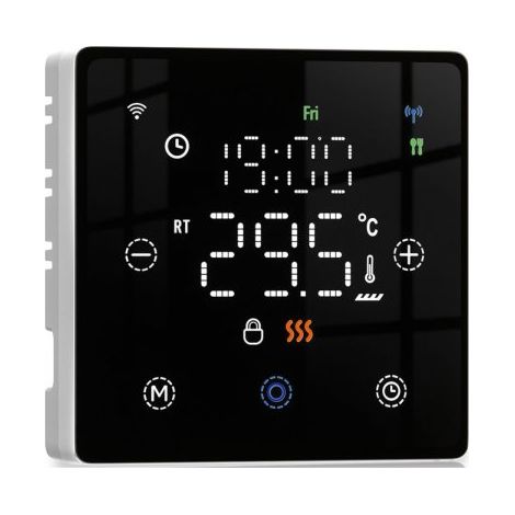 Termostato WIFI Con Batteria Nero, Per Caldaia a Gas Boiler, APP TUYA Smart Life, Quadrata Montaggio da Esterno Oppure Incasso Scatola 502