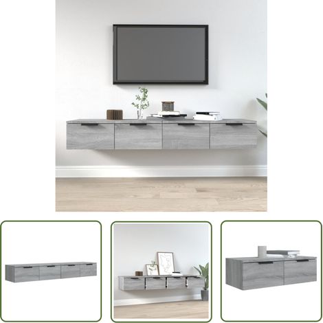 The Living Store Wandschränke 2 Stk. Grau Sonoma 68x30x20 cm Holzwerkstoff - Wandregal - Regal - Hängeschrank - Aufbewahrung - Grau (1/5)