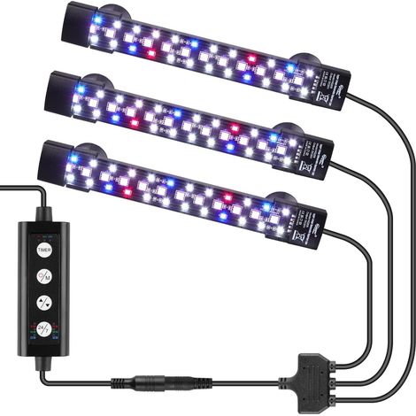 Three Channel Submersible Éclairage Aquarium LED, 18W Full Spectrum LED Light Aquarium, Lampe Aquarium avec 3 Rangées de Perles, 7 Couleurs et Luminosité Réglable pour Aquariums de 60-180L (3) (1/5)
