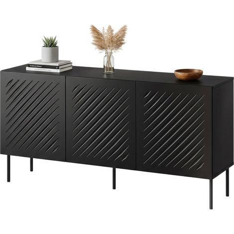Credenza Stilo, Madia un Ripiano, 3 Ante, 3 Vani, 150.5x42x75h cm Nero
