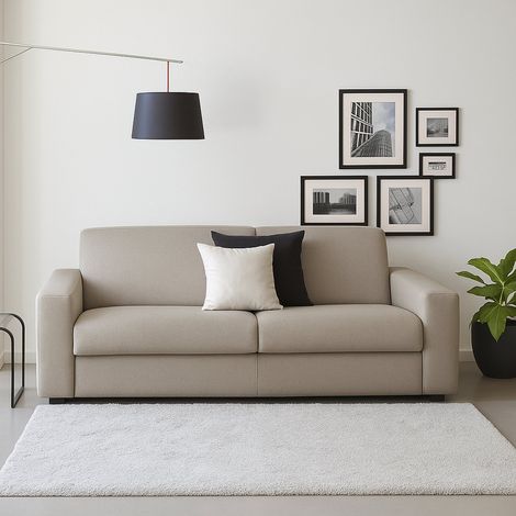 Talamo Italia Canapé fixe Marzia, Grand Canapé 2 places, 100% Made in Italy, Canapé Salon, en tissu matelassé, avec accoudoirs fins, Cm 180x95h90, Tourterelle, avec emballage renforcé (1/4)