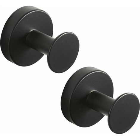 Set of 2 Round Stainless Steel Robe Hooks Black Color, Black Painted Finish Wall Mounted Bathrobe Hook, Modern Style Towel Holder (1/5)