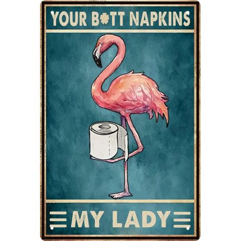 Décoration Murale Drôle de Salle de Bain à Flamant Rose, Plaque de Fer Métallique, Thème Retro Médiéval, Chambre de Maison, Toilettes Rustiques, Affiches Vintagées, Décoration Bizarre 20x30 Cm (1/5)