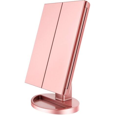 Miroir de Maquillage Éclairé, 1x/2x/3x à Grossissement avec Écran Tactile à 36 LED et Chargement USB, Support Réglable à 180 Degrés pour Miroir de Maquillage Cosmétique de Comptoir (Or Rose)- (1/5)