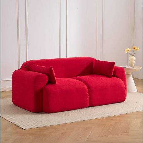 Divano 2 posti 186x95x76 cm in velluto a coste rosso, imbottito, per piccoli salotti – MEUBLIV (1/5)