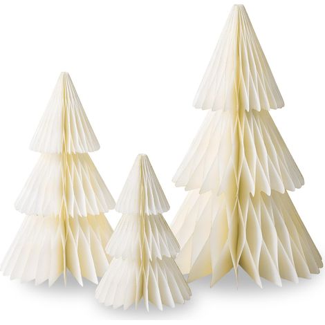 Sapin de Noel Décoration de Noël élégante pour Maison, Bureau - Deco Noel intérieure et extérieure - Set de 3 Arbres de Noël 40/30/20 cm Pliable en Papier nid d’AbeilleBlanc (1/5)