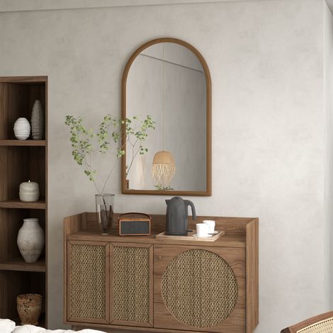 Miroir mural arche. 110 x 65 cm Cadre en bois. Miroir arqué pour le salon. la chambre. l'entrée. brun foncé