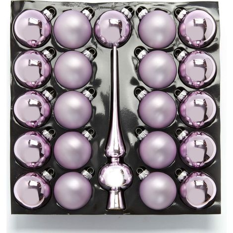 Lot de 21 Boules en Verre + Pointe d'arbre - Décoration de Sapin de Noël à Suspendre - Rose (1/5)