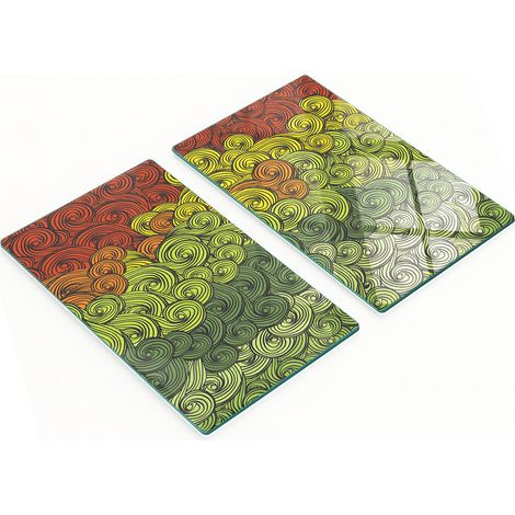 Tablas de cocina de vidrio duraderas y elegantes con un colorido dise帽o de ondas, 2 x 30 x 52 cm.