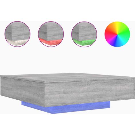 Mesa de centro de salón de diseño moderno con luces LED 100 x 100 x 31 cm madera de ingeniería gris DEC037688