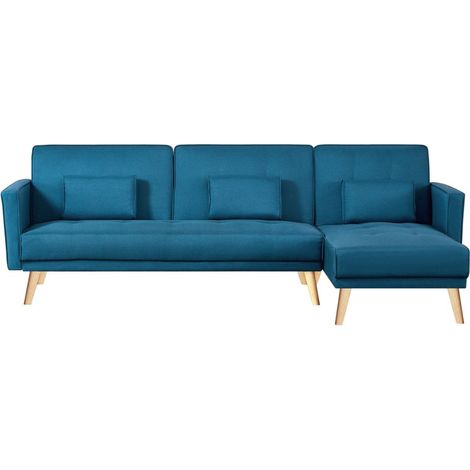 Ecksofa mit umkehrbarer und umwandelbarer Ecke, 4 Plätze, in Entenblauem Stoff GRACE (1/5)