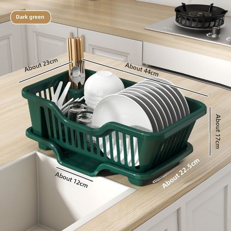 Escurridor de platos para almacenamiento, fregadero, filtro de agua (verde oscuro, tamaño pequeño)
