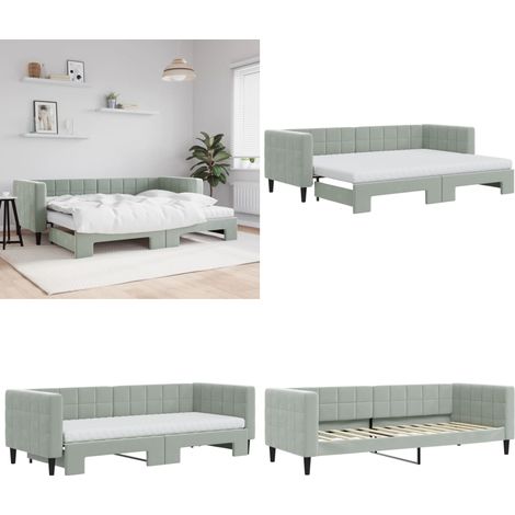 Tagesbett Ausziehbar mit Matratzen Hellgrau 80x200 cm Samt - Sofa Bett - Schlafcouch - Gästebett - Tagesbett - Wohnzimmer Möbel - Home & Living (1/5)